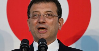 Istanbul Mayor and mayoral candidate Ekrem Imamoğlu delivers a speech amid the first partial ballot counting of the municipal elections, Istanbul, Türkiye, March 31, 2024. (AFP Photo)