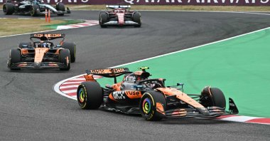 McLaren drivers Oscar Piastri and Lando Norris drive during the Formula One Japanese Grand Prix at the Suzuka circuit, Suzuka, Mie prefecture, Japan, April 6, 2025. (AFP Photo)