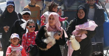 People fleeing Rafah arrive in Khan Younis city following new Israeli evacuation orders, Gaza Strip, Palestine, March 31, 2025. (AFP Photo)