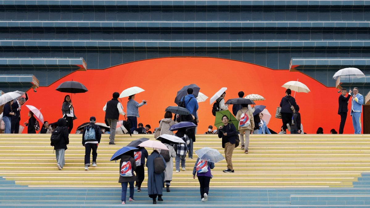 Visitors gather at the Spain Pavilion after the opening of the Osaka Expo 2025, Osaka, Japan, April 13, 2025. (EPA Photo)
