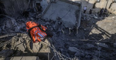 The destroyed building of Al-Ahli Baptist hospital following an Israeli airstrike in Gaza City, central Gaza, Palestine, April 13, 2025. (EPA Photo)