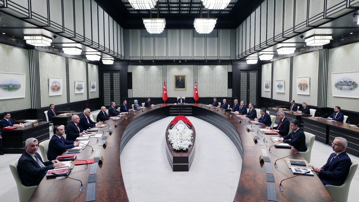President Recep Tayyip Erdoğan (C) chairs a Cabinet meeting at the Presidential Complex in the capital, Ankara, Türkiye, March 24, 2025. (AA Photo)
