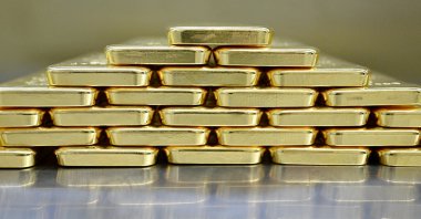 Gold bars are stacked in the safe deposit boxes room of the Pro Aurum gold house, Munich, Germany, Jan. 10, 2025. (Reuters Photo)