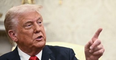 U.S. President Donald Trump speaks during a meeting with El Salvador&#039;s President Nayib Bukele in the Oval Office of the White House in Washington, D.C., April 14, 2025. (AFP Photo)