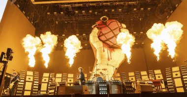 Billie Joe Armstrong of Green Day performs during the first weekend of the Coachella Valley Music and Arts Festival at the Empire Polo Club on Saturday in Indio, California, U.S., April 12, 2025. (AP Photo)
