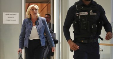 French far-right leader Marine Le Pen leaves the courtroom after a French court found her guilty in an embezzlement case, Paris, France, March 31, 2025. (AP Photo)
