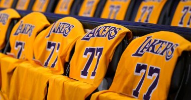 Los Angeles Lakers guard Luka Doncic jerseys are draped on every seat at Crypto.com Arena for the game against the Utah Jazz, Los Angeles, U.S., Feb. 10, 2025. (Reuters Photo)
