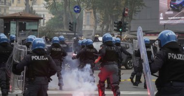 Lazio fans riot with police ahead of the Italian Serie A match between Lazio and Roma, Rome, Italy, April 13, 2025. (AP Photo)