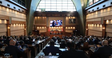 Istanbul Metropolitan Municipality (IBB) holds its council meeting at the municipal building in the Saraçhane district, Istanbul, Türkiye, April 14, 2025. (AA Photo)