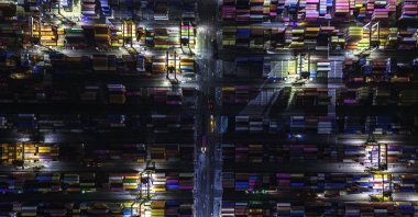 An aerial view of container terminals at night, Thailand, Oct. 23, 2024. (Getty Images Photo)