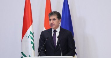 Nechirvan Barzani, the president of Iraq’s Kurdistan Regional Government (KRG), speaks at a forum in Sulaymaniyah, northern Iraq, April 16, 2025. (AA Photo)