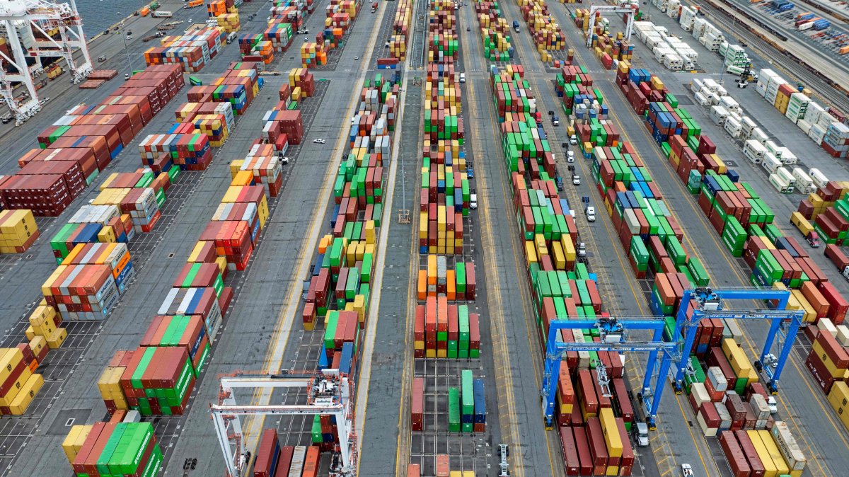 Shipping containers are stacked at the Port of Baltimore, Baltimore, Maryland, U.S., April 10, 2025. (AFP Photo)