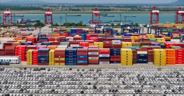 Chinese-made cars, including Volvo and other brands, are seen at the port in Nanjing, China, April 16, 2025. (AFP Photo)