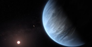 A handout artist&#039;s impression released on Sept. 11, 2019, by ESA/Hubble shows the K2-18b super-Earth, the only super-Earth exoplanet known to host both water and temperatures that could support life. (AFP Photo)