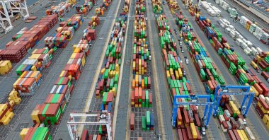 Shipping containers are stacked at the Port of Baltimore, Baltimore, Maryland, U.S., April 10, 2025. (AFP Photo)