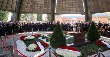 A commemoration ceremony is held for former President Turgut Özal by his grave, Istanbul, Türkiye, April 17, 2025. (AA Photo)