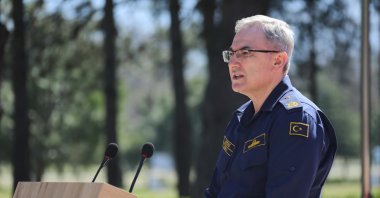 Defense Ministry Spokesman Rear Adm. Zeki Aktürk speaks at a news conference in Isparta, April 17, 2025. (AA Photo)