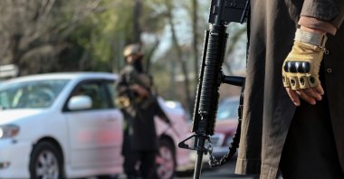 A member of Taliban security checks a vehicle at a checkpoint in Kabul, Afghanistan, April 14, 2025. (EPA Photo)