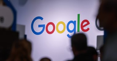 People walk past the logo of Google during the Hanover Fair 2025 (Hannover Messe) in Hanover, Germany, March 31, 2025. (EPA File Photo)