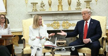 U.S. President Donald Trump meets with Italian Prime Minister Giorgia Meloni in the Oval Office of the White House in Washington, D.C., April 17, 2025. (AFP Photo)