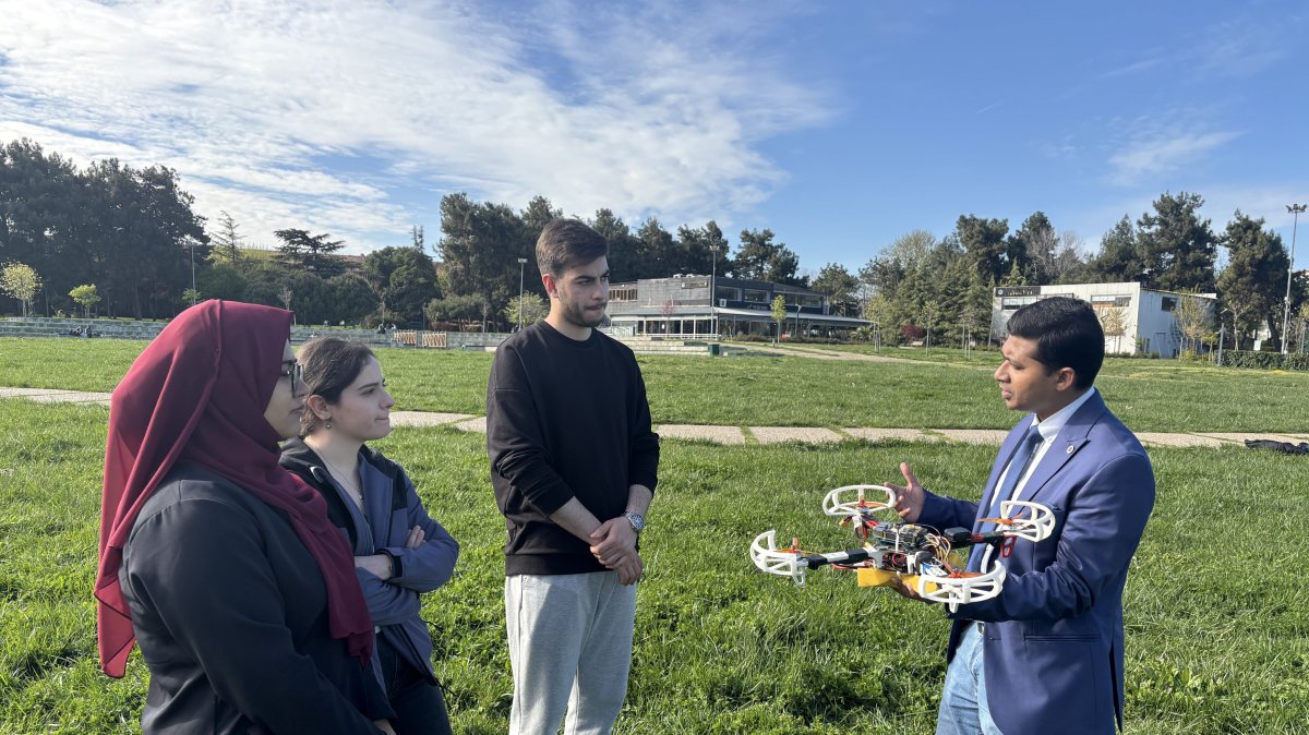Associate professor Afm Shahen Shah and his students test the drone-based emergency communication system at Yıldız Technical University, Istanbul, Türkiye, April 16, 2025. (Courtesy of Afm Shahen Shah)