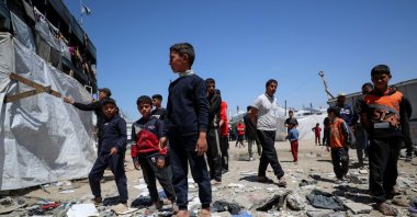 Palestinians inspect the damage at a U.N.-run school sheltering displaced people, following an Israeli strike, at Jabalia refugee camp, Gaza Strip, Palestine, April 17, 2025. (Reuters Photo)