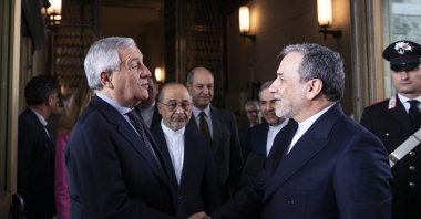 Italian Deputy Prime Minister and Foreign Minister Antonio Tajani (L) welcomes Iran&amp;#039;s Foreign Minister Abbas Araghchi (R) ahead of nuclear talks with the U.S., in Rome, Italy, April 19, 2025. (EPA Photo)