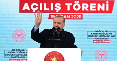 President Recep Tayyip Erdoğan speaks at the opening ceremony of Bağcılar Women&#039;s and Children&#039;s Hospital, Istanbul, Türkiye, April 19, 2025. (AA Photo)
