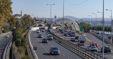 An undated aerial view of vehicles and the entrance to the Avrasya Tunnel, crossing underneath the Bosporus, Istanbul, Türkiye. (Getty Images Photo)