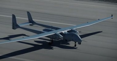 The unmanned combat aerial vehicle (UCAV) Aksungur developed by Turkish Aerospace Industries (TAI) is seen at an undisclosed location, Türkiye, Jan. 11, 2024. (AA Photo)
