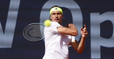 Germany's Alexander Zverev in action during his Munich Open final match against Ben Shelton of the U.S., Munich, Germany, April 20, 2025. (Reuters Photo)