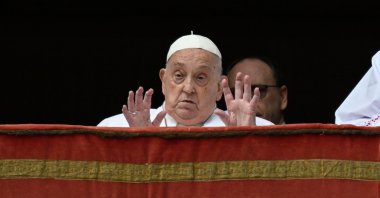 Pope Francis at the main balcony of St. Peter's Basilica during the Urbi et Orbi message and blessing to the city and the world as part of Easter celebrations, in The Vatican, April 20, 2025. (AFP Photo)