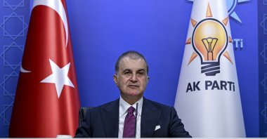 AK Party spokesman Ömer Çelik speaks to reporters at the party headquarters in Ankara, April 21, 2025. (AA Photo)