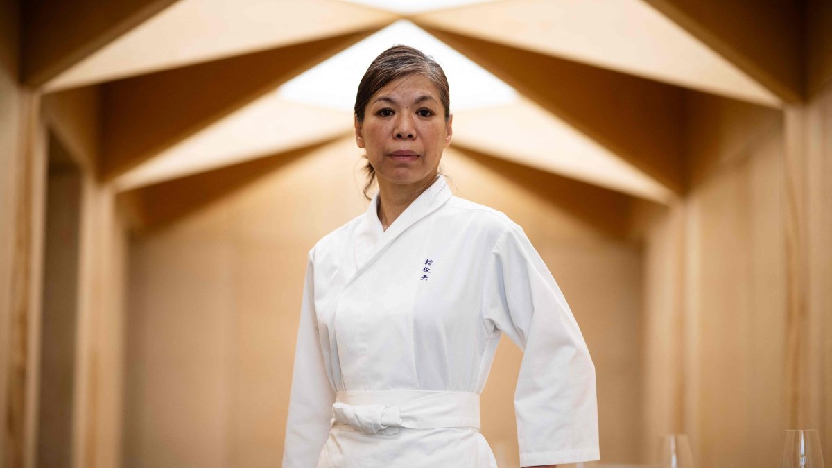 Japan's Chizuko Kimura, the first woman in the world to be awarded a star by the Guide Michelin as a sushi chef, poses during a photo session at her restaurant Sushi Shunei, Paris, France, April 7, 2025. (AFP Photo)