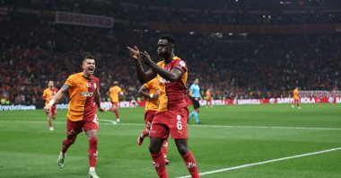 Galatasaray&#039;s Davinson Sanchez celebrates after scoring during the Süper Lig match against Bodrum at RAMS Park, Istanbul, Türkiye, April 18, 2025. (IHA Photo)