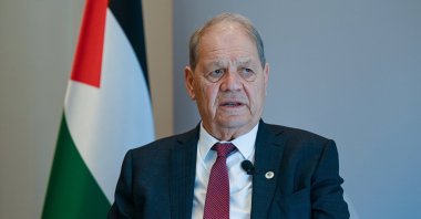 Rawhi Fattouh, chair of the PLO National Council, is seen speaking to Anadolu Agency, Istanbul, Türkiye, April 19, 2025 (AA Photo)