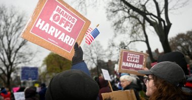 Demonstrators rally, calling on Harvard leadership to resist interference by the federal government, Massachusetts, U.S., April 12, 2025. (Reuters Photo)