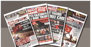 This photo combination shows the front pages of the Turkish Sabah newspaper, which exposed several networks of the Gülenist Terror Group (FETÖ). (Photo by Mehmet Mücahit Yılmaz)