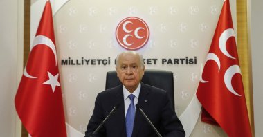 Nationalist Movement Party Chairman Devlet Bahçeli speaks to reporters at a news conference at the party&#039;s headquarters in the capital Ankara, Jan. 13, 2020. (DHA File Photo)