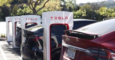 Tesla Supercharger stations in Walnut Creek, California, U.S., April 21, 2025. (EPA Photo)
