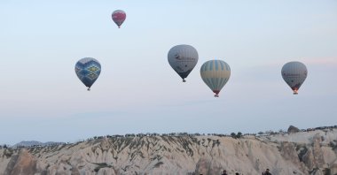 An aerial view of hot air balloons in Cappadocia, central Türkiye, April 23, 2025. (AA Photo)