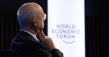 Founder and Executive Chairperson of the World Economic Forum (WEF) Klaus Schwab is seen at the opening of the WEF Davos Agenda virtual sessions at the WEF&#039;s headquarters in Cologny near Geneva, Switzerland, Jan. 17, 2022. (AFP Photo)