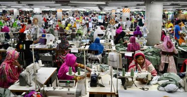 Workers are engaged at their sewing stations in a garment factory in Savar, on the outskirts of Dhaka, Bangladesh, April 9, 2025. (AFP Photo)