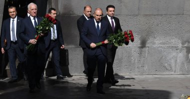 Armenian Prime Minister Nikol Pashinyan lays flowers at a memorial for the so-called genocide, Yerevan, Armenia, April 24, 2025. (AFP Photo)