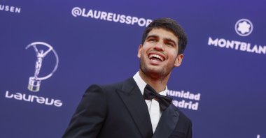 Tennis player Carlos Alcaraz poses upon arriving at the 2025 Laureus World Sports Awards ceremony, at the Cibeles Palace, Madrid, Spain, April 21, 2025. (EPA Photo)