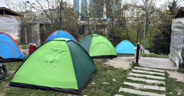 People set up tents for temporary shelter after the earthquake, Istanbul, Türkiye, April 24, 2025. (AA Photo) 