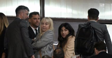 Giannina Maradona (R) and Claudia Villafane, daughter and former wife of Argentine football legend Diego Maradona, respectively, arrive at the court for a trial hearing on her father&#039;s death, San Isidro, Buenos Aires, April 15, 2025. (AFP Photo)