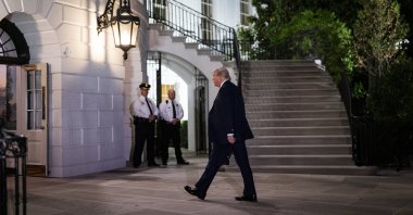 U.S. President Donald Trump walks into the White House after arriving on Marine One, Washington, U.S., April 24, 2025. (EPA Photo)