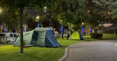 Citizens spend the night at Kağıthane Hasbahçe Recreation Area after hesitating to return to their homes following the recent earthquake in Istanbul, Türkiye, April 25, 2025. (AA Photo)