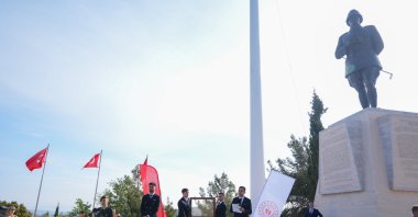 The ceremony marking the 110th anniversary of the Gallipoli Campaign and honoring the 57th Regiment&#039;s legacy at Conkbayırı Memorial, Türkiye, April 25, 2025. (AA Photo)